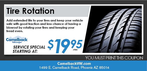 Tire Rotation Coupon, Phoenix Automotive Service Special. If no image displays, this offer has ended. Tire Rotation Coupon, Phoenix Volkswagen Service Special. If no image displays, this offer has ended.