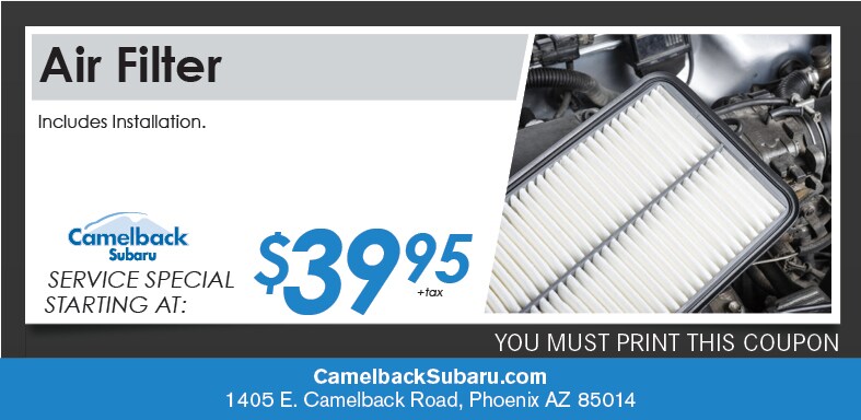 Engine Air Filter Coupon, Phoenix Automotive Service Special. If no image displays, this offer has ended. Engine Air Filter Coupon, Phoenix Subaru Service Special. If no image displays, this offer has ended.