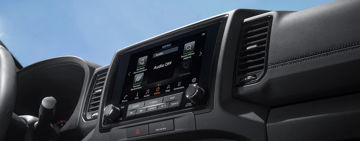 Used%20Car%20Dealer%20Near%20Ocean%20Springs%20-%202022%20Nissan%20Frontier%20-%20Dashboard.jpg Infotainment screen and dashboard in a 2022 Nissan Frontier