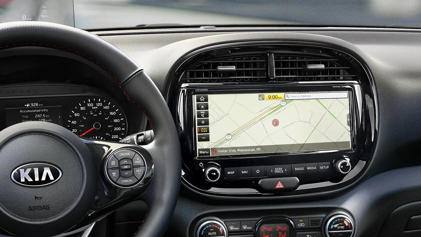 2021 Kia Soul dashboard screen showing the Apple CarPlay home screen 2021 Kia Soul dashboard screen showing the Apple CarPlay home screen