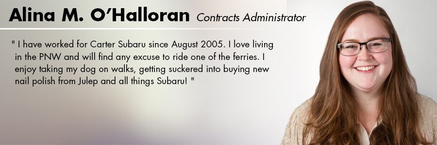 Alina O'Halloran, Contracts Administrator at Carter Subaru Shoreline in Seattle, WA
