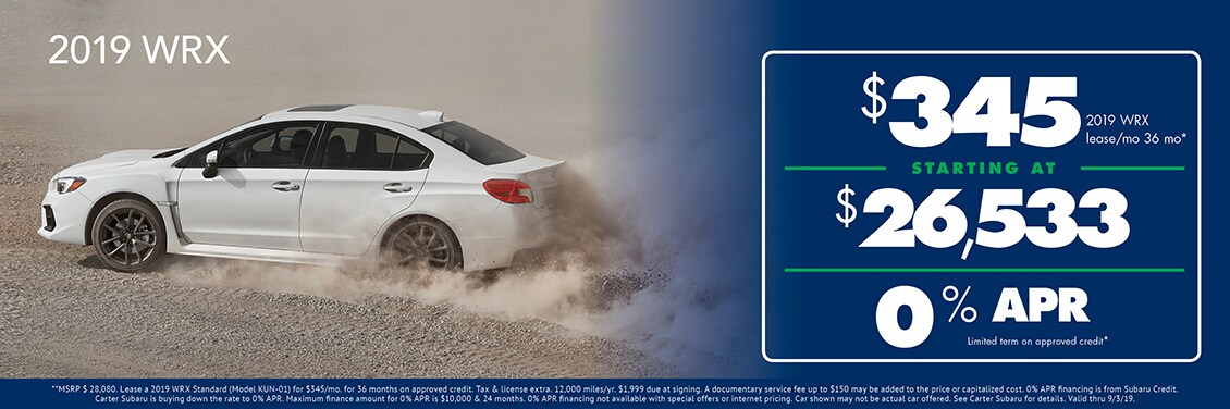 2019 WRX Lease or Purchase Special at Carter Subaru Shoreline in Seattle, WA