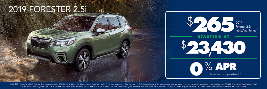 2019 Forester 2.5i Purchase or Lease Special at Carter Subaru Shoreline in Seattle, WA
