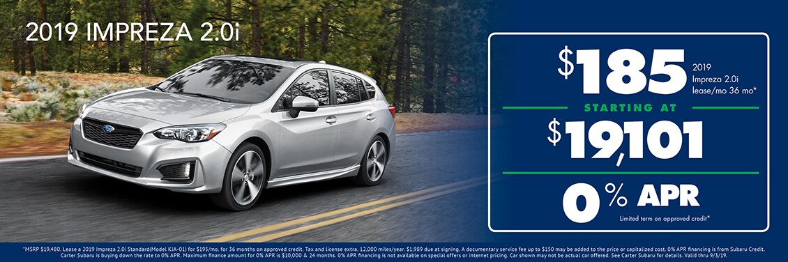 Lease or Buy a 2019 Impreza 2.0i for a Great Price at Carter Subaru Shoreline in Seattle, WA
