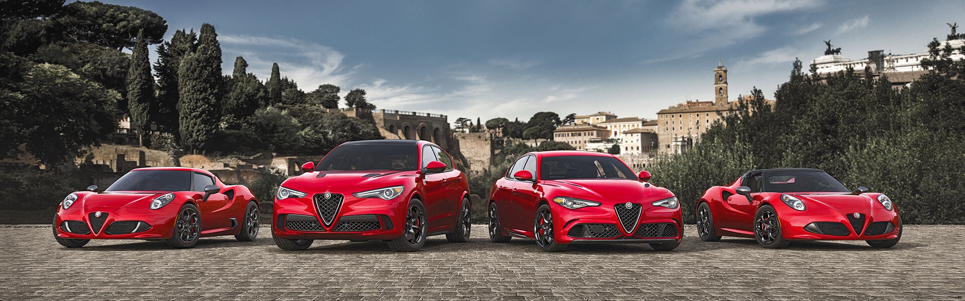 Red Alfa Romeo model lineup.