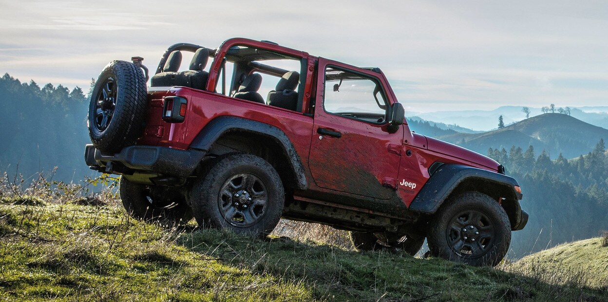 2021 Jeep Wrangler Without Hood Parked On Hill
