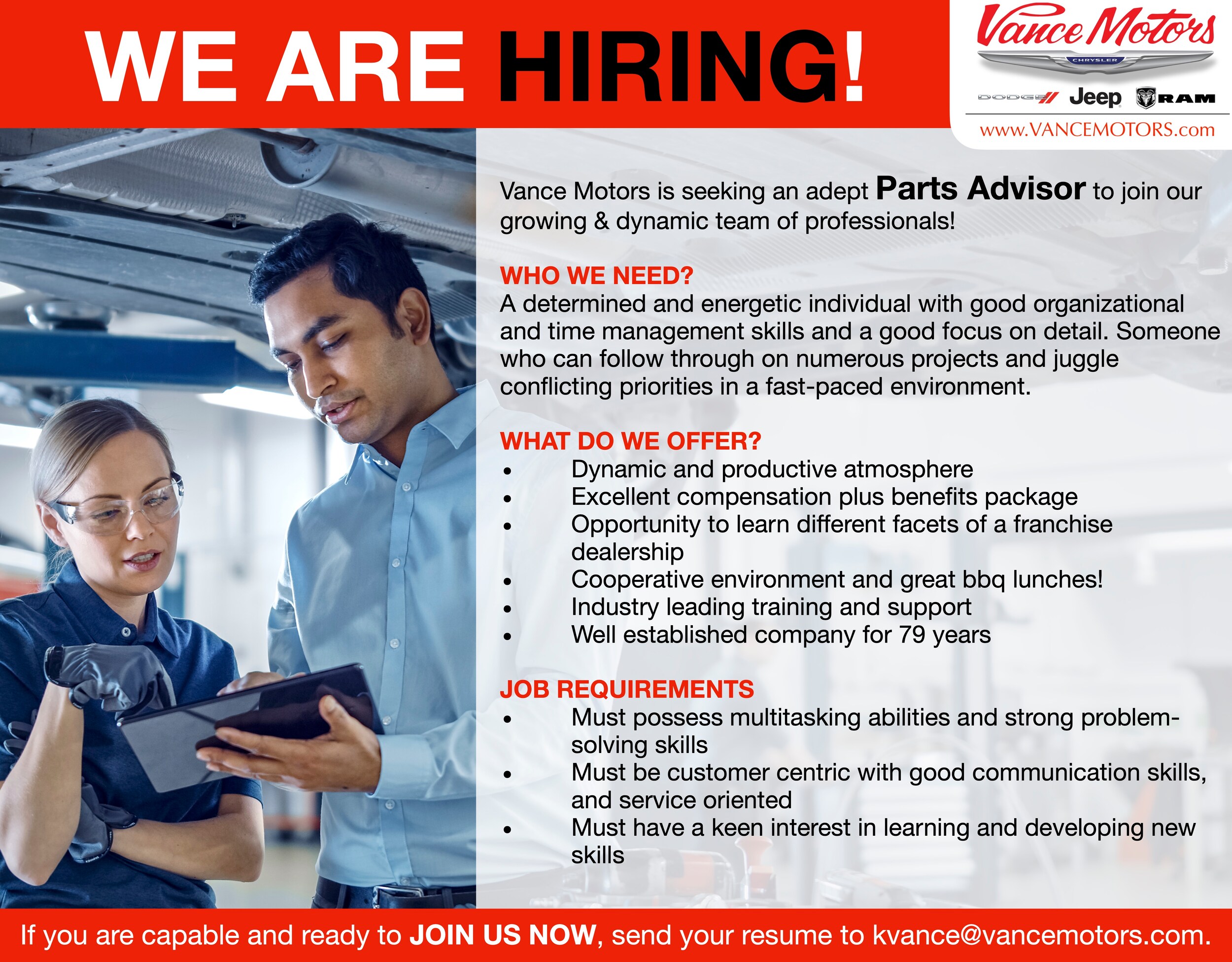 Parts Advisor Job Ad at Vance Motors Bancroft Ontario.jpg