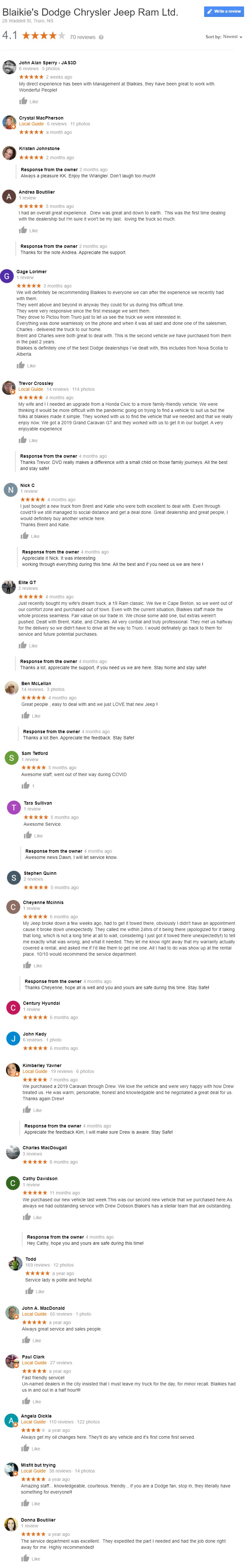 Blaikies Dodge Dealership Reviews on Google