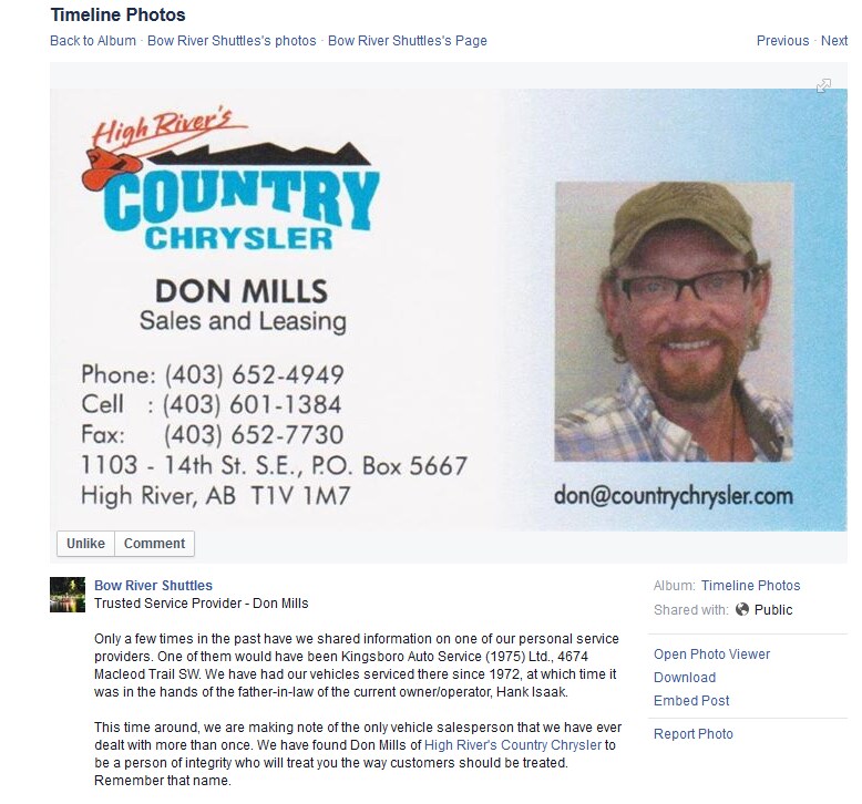 Don Mills Recommendation Country Chrysler