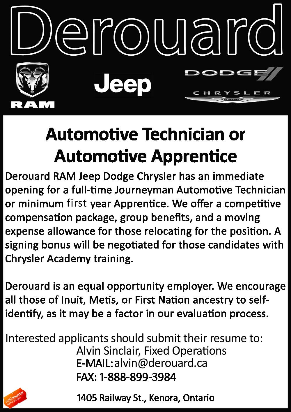 Derouard career ad -technician -10-14-14.jpg
