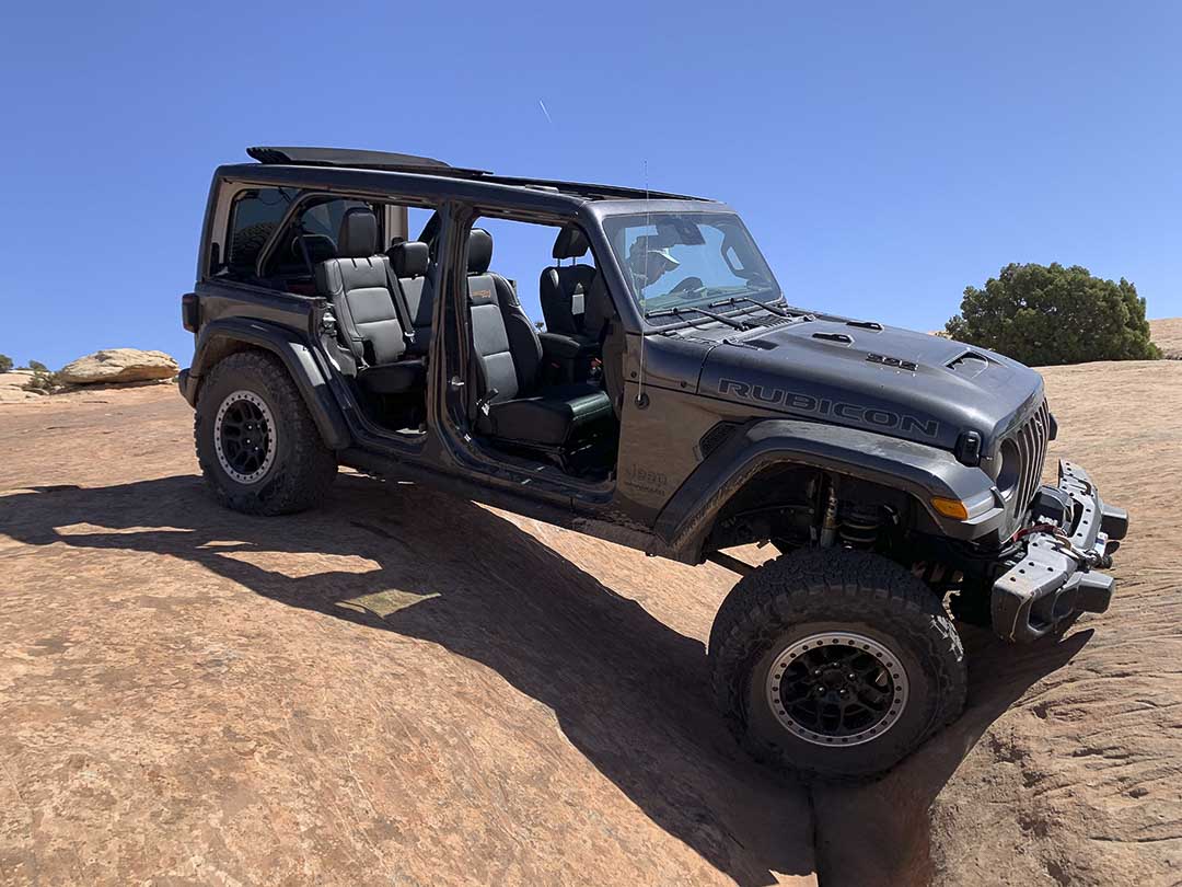 three quarter front view of the 2021 Jeep Wrangler 392 on a boulder