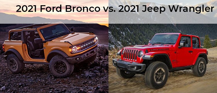 Bronco-vs-Wrangler-2021-en.jpg Presenting the 2021 duel between the Ford Bronco (left) and the Jeep Wrangler(right)