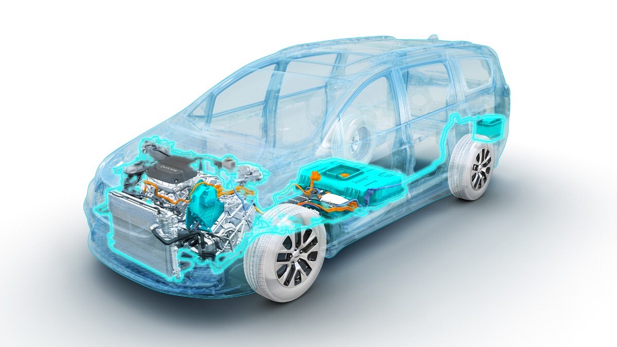 vue de la motorisation hybride de la Chrysler Pacifica hybride 2022