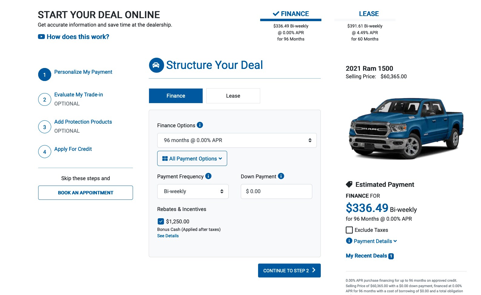 Digital Retailing - Calculate Payments on Vernon Dodge Website