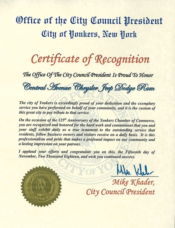 Certificate of Recognition