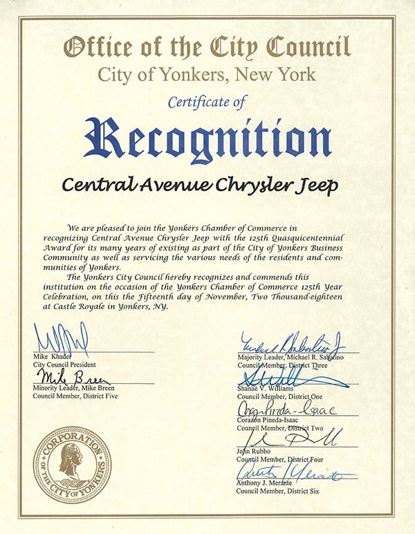 Certificate of Recognition