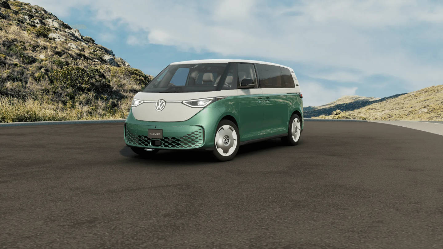 2025 VW ID.Buzz Mahi Green Metallic and Candy White parked