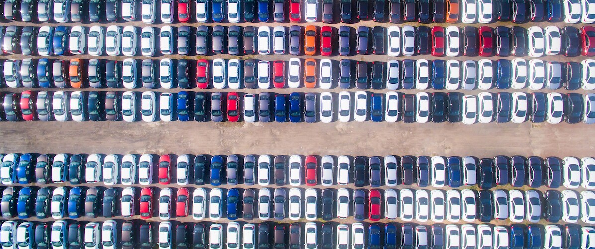 Aerial view of used car lot