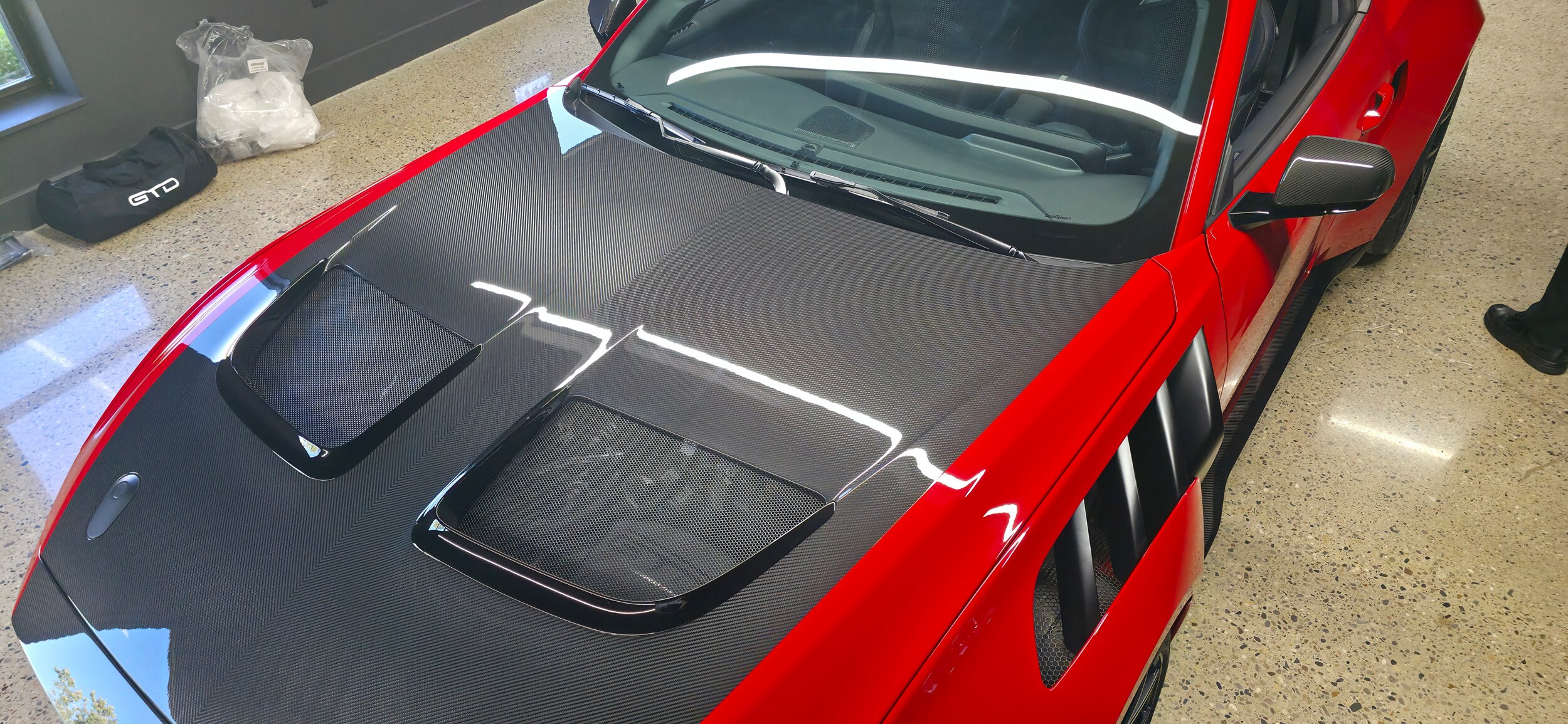 Race Red Ford Mustang GTD at delivery in Troy Michigan