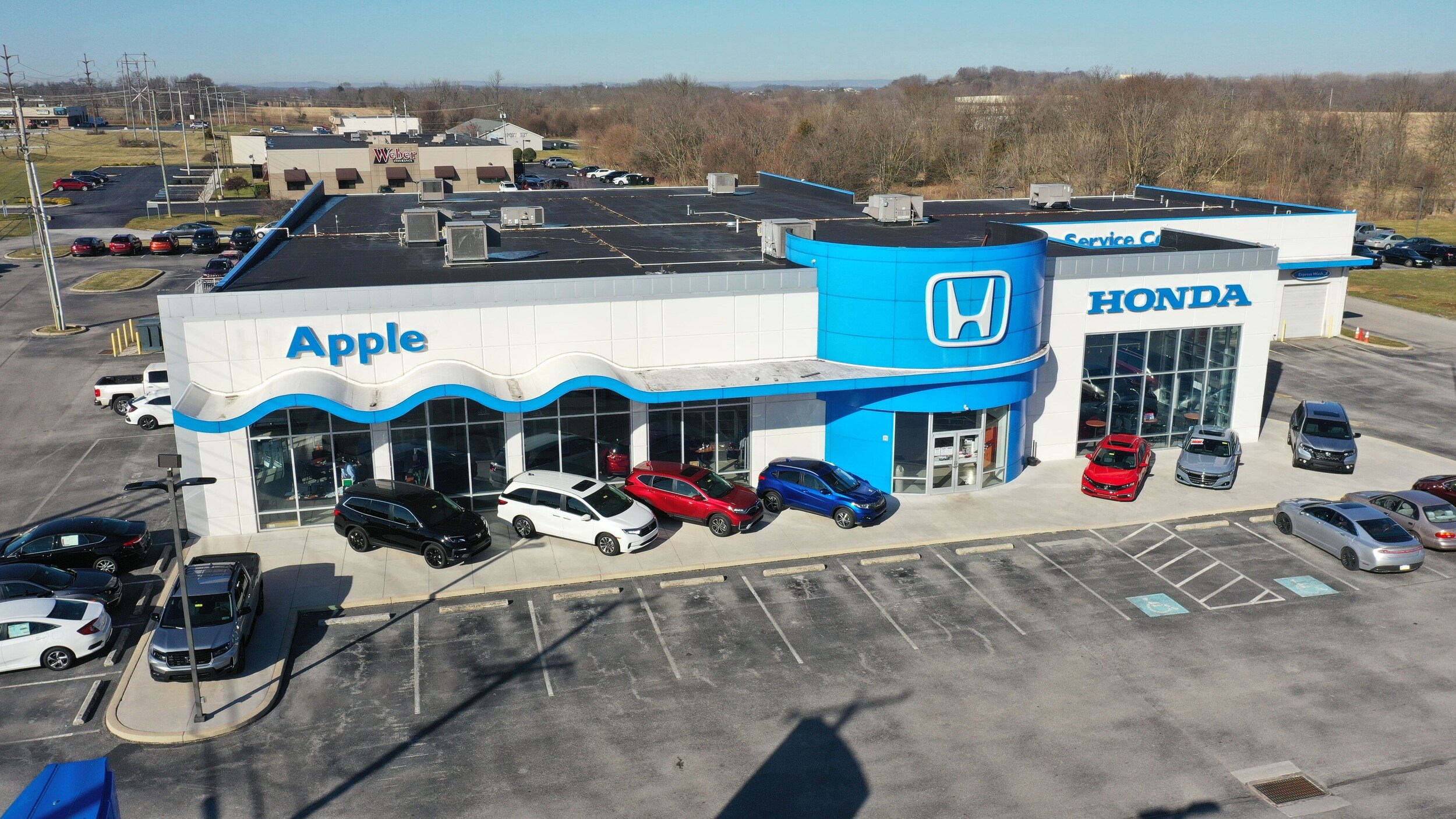 Overhead shot of the Ciocca Honda of Hanover dealership located in Hanover, PA
