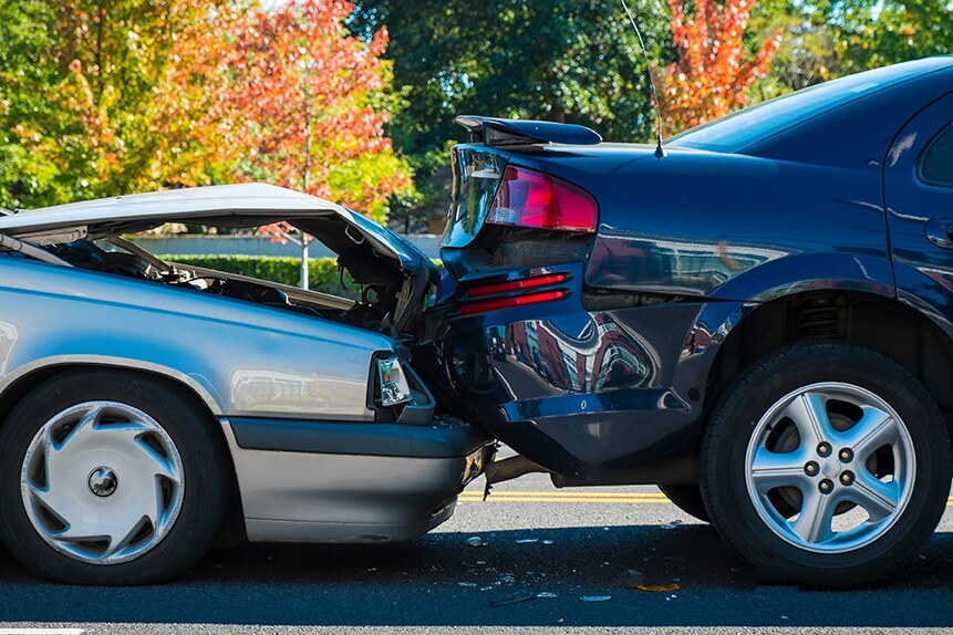 2 cars in a rear-end collision