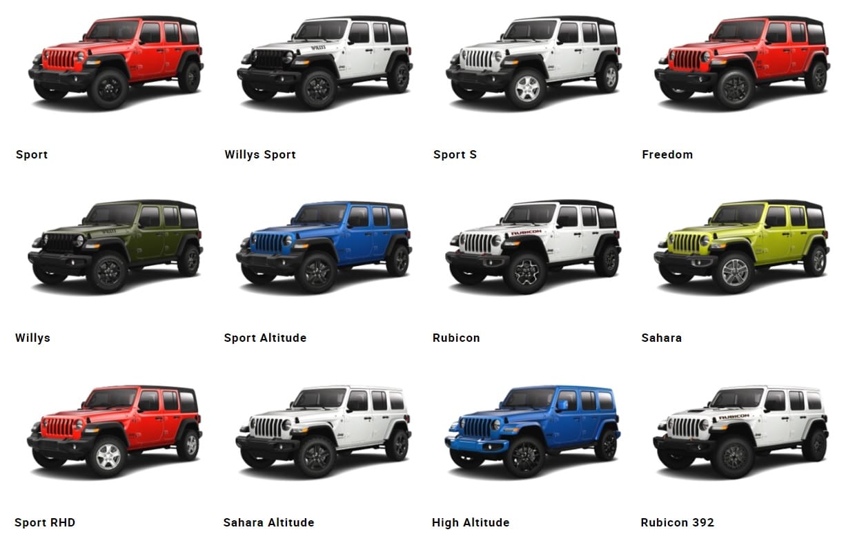 2023 Jeep Wrangler Dallas Fort Worth Arlington TX for sale trims.jpg