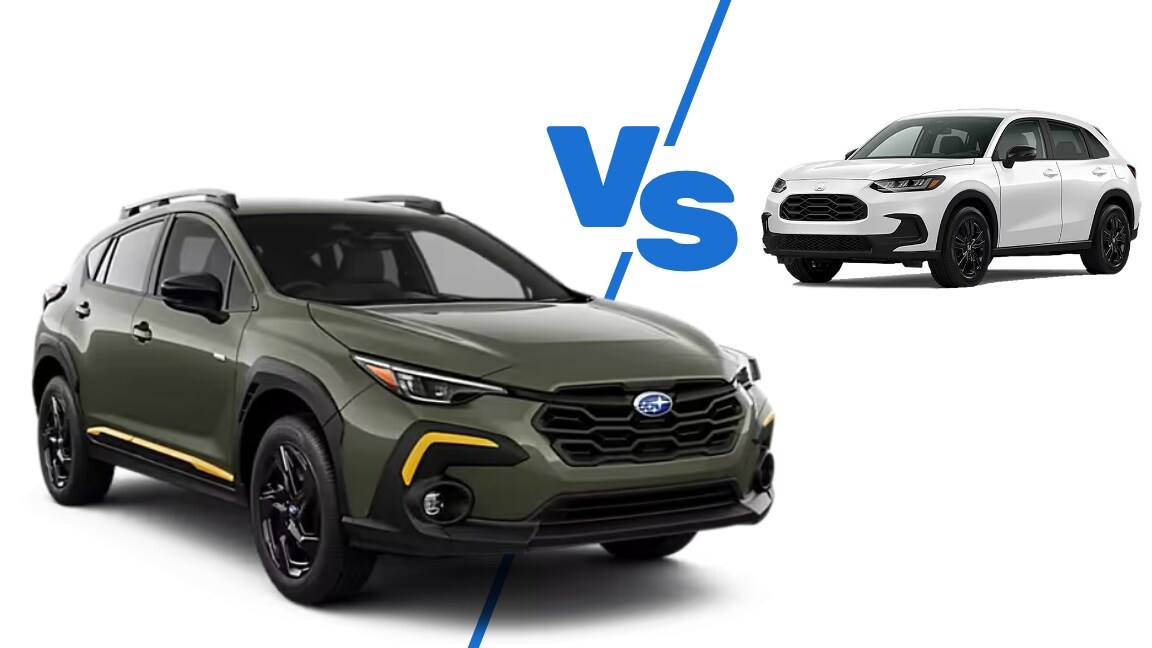 Green Subaru Crosstrek and white Honda HR-V shown side by side for comparison