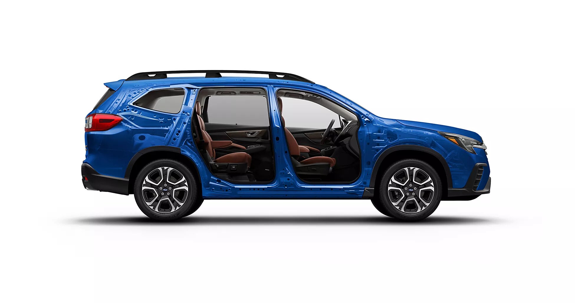 Subaru SUV body structure shown with the doors open