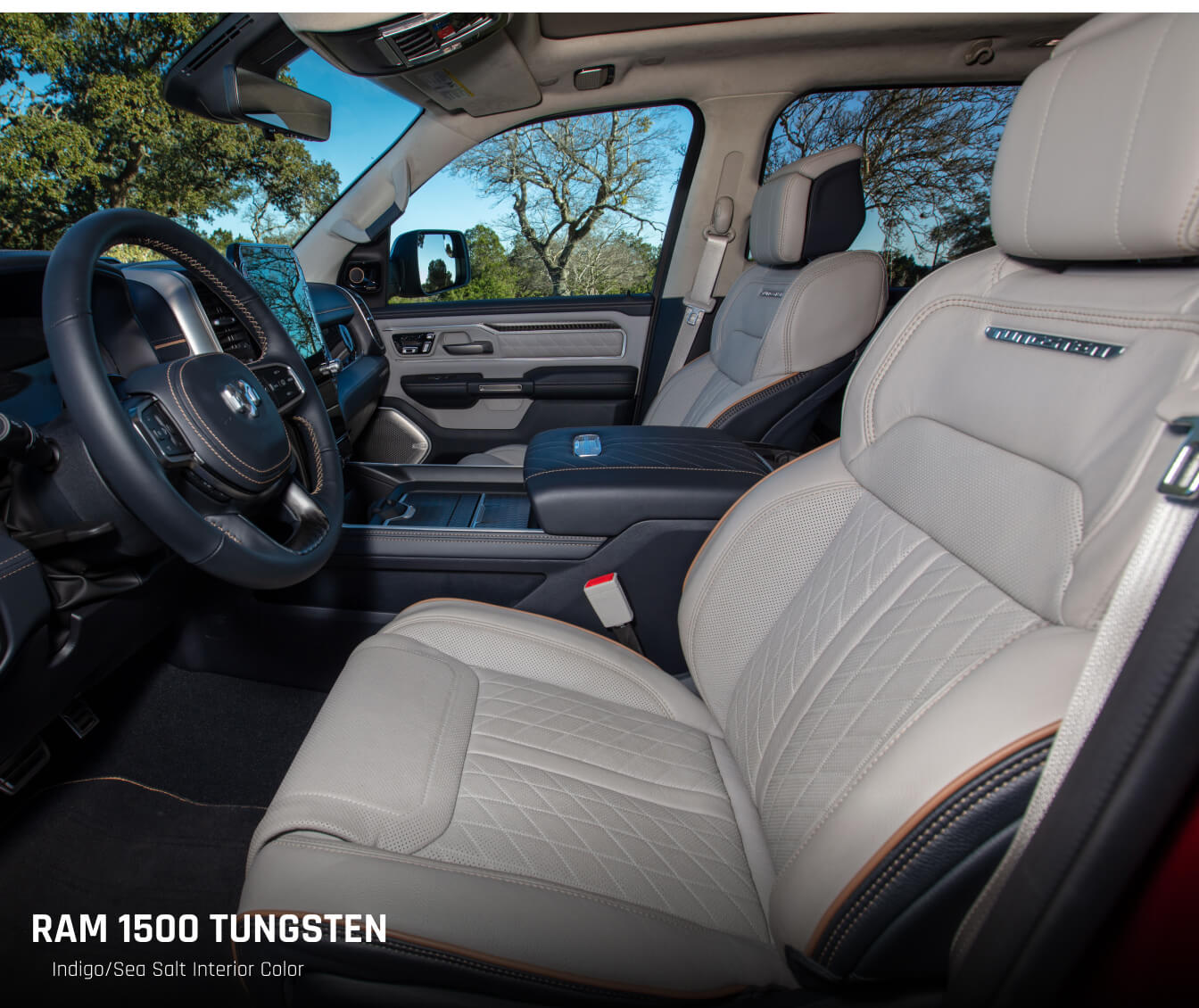 Ram 1500 Tungsten shown in Indigo/seo salt interior color