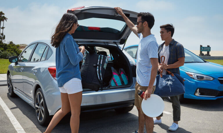 People Packing the 2021 Silver Subaru Impreza Hatchback Trunk