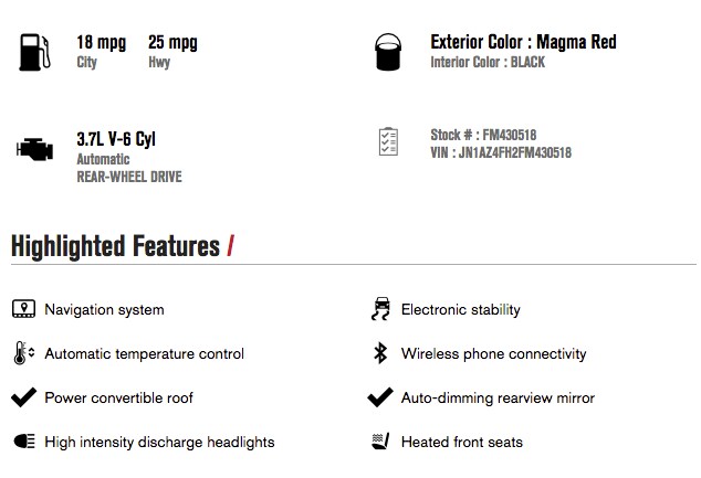 Check Out These Features 2015 nissan 370z touring convertible for sale in Jacksonville