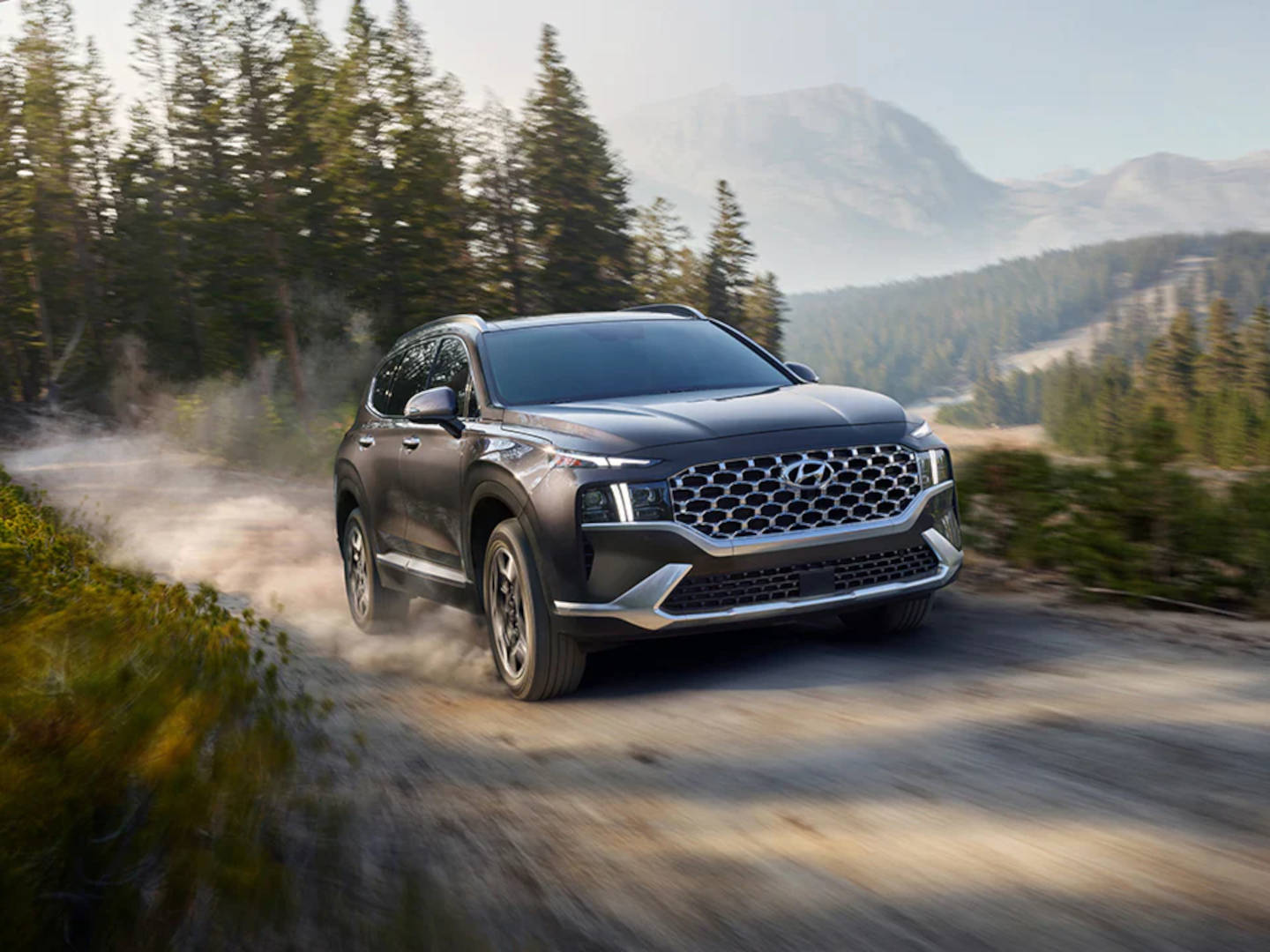 2023 Hyundai Santa Fe driving in the woods