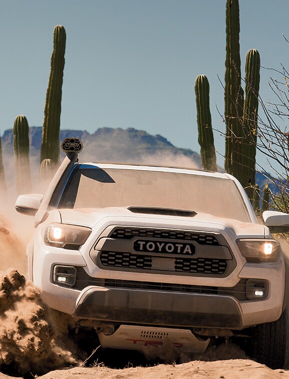 TacomaInDesert.jpg White Tacoma Pro driving through a scenic desert