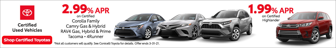 APRs as low as 1.99% available on select Certified Used Toyotas!
