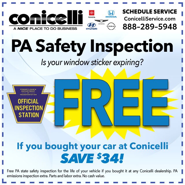 FREE PA Safety Inspection if you bought your car at Conicelli!