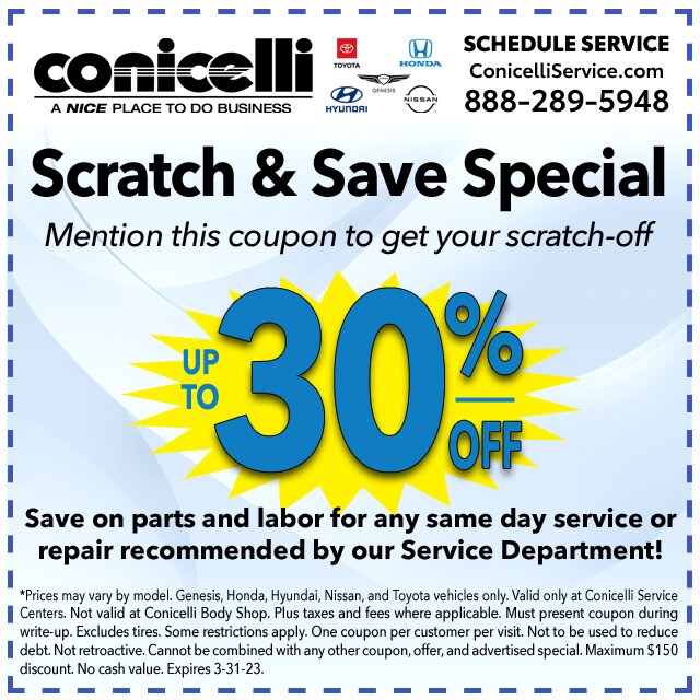 Up to 30% Off with Scratch and Save Coupon at Conicelli Service Centers!