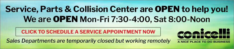 Service, Parts & Collision Center are OPEN to help you! We are OPEN Mon-Fri 7:30-4:00, Sat 8:00-Noon. Click to schedule a service appointment now...