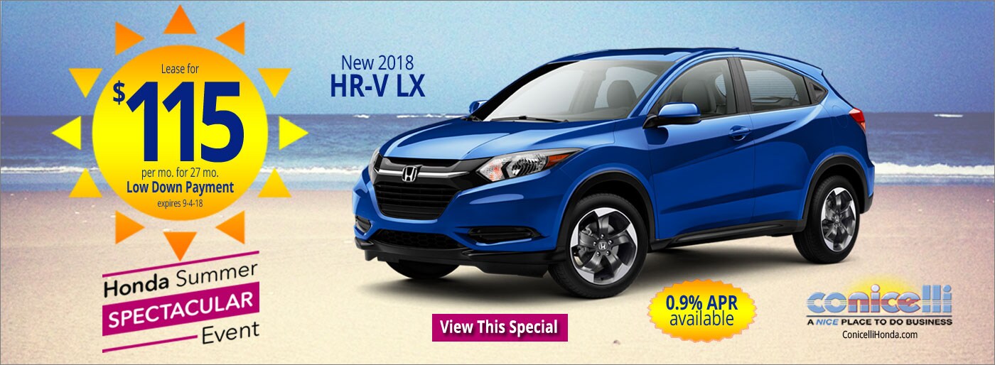 $115/mo. leases a New 2018 HR-V LX at Conicelli Honda in Conshohocken! Click or call 1-888-Conicelli...