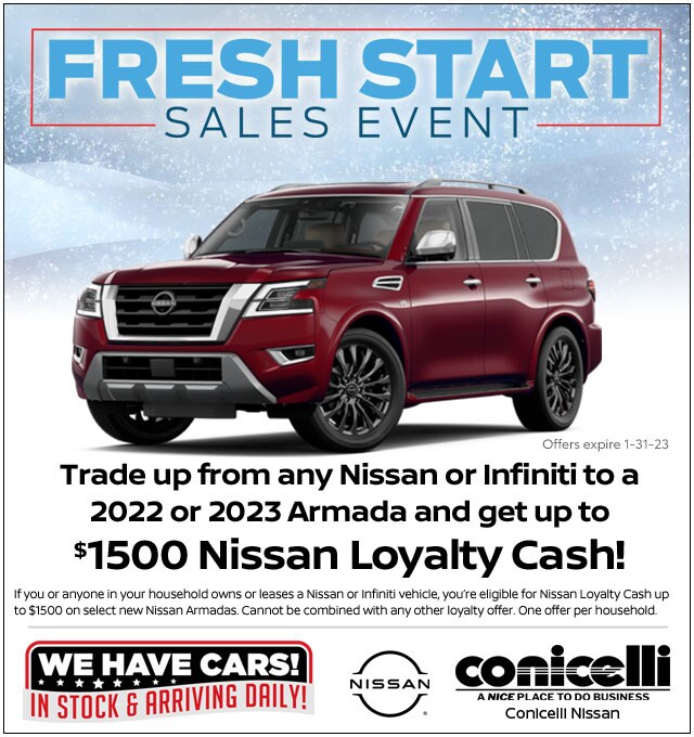 Up to $1500 Nissan Loyalty Cash if you trade up to a New Armada! Click to claim this Special...