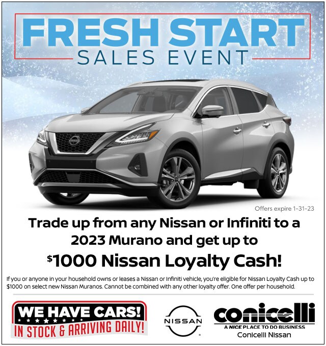 Up to $10500 Nissan Loyalty Cash if you trade up to a New 2023 Murano! Click to claim this Special...
