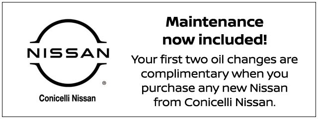 Your first two oil changes are complimentary when you purchase any new Nissan from Conicelli Nissan
