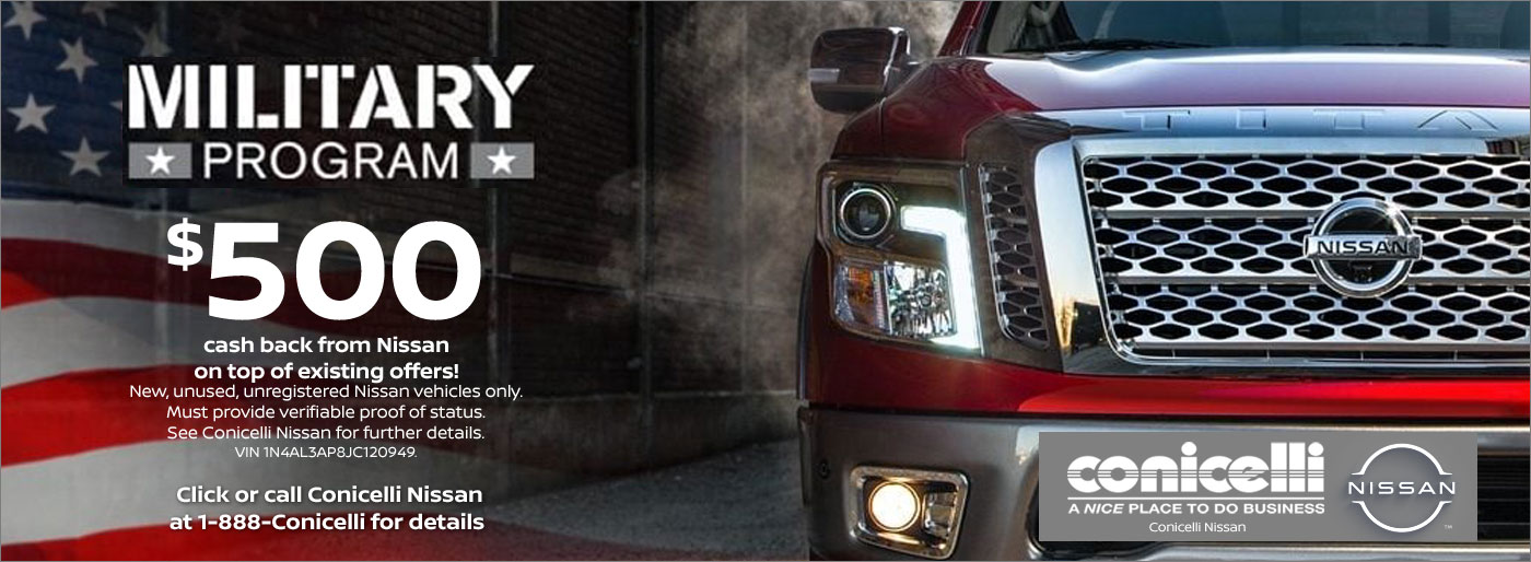 $500 Cash Back from Nissan Military Program - Click or call for details...