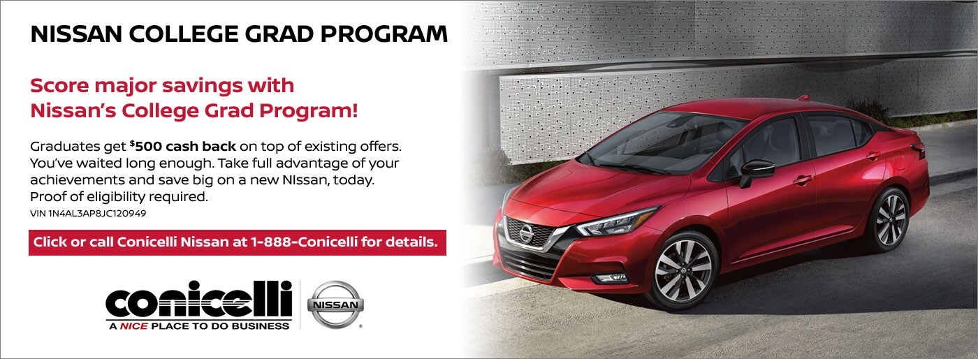 Recent college grads can receive $500 cash back from Nissan! Click for details...