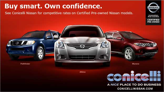 See Conicelli Nissan
for competitive rates on Certified Pre-owned Nissan models. Call
1-888-Conicelli for details.