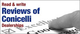 Read and write Reviews of Conicelli Dealerships. We encourage
our customers to write reviews and we have hundreds of great reviews
appearing on a variety of consumer sites like DealerRater, Google,
Yahoo, InsiderPages, Yelp, and more.