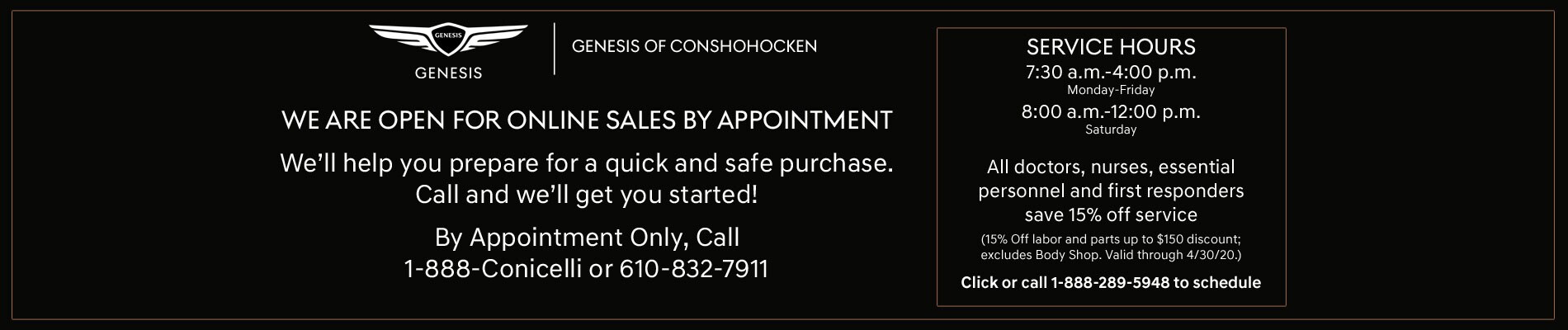 We are open for online sales by appointment only. Please call 1-888-Conicelli or 610-832-7911.