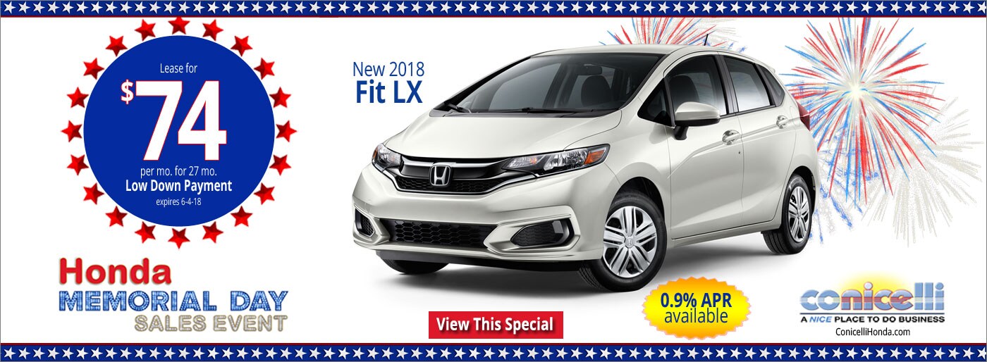 $74/mo. leases a New 2018 Fit LX at Conicelli Honda in Conshohocken! Click for our latest Specials...