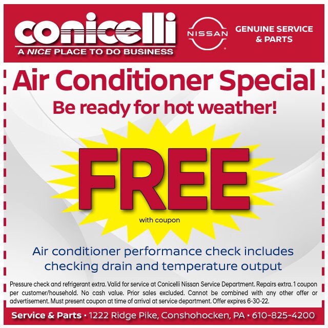 FREE AIr Conditioner Performance Check at Conicelli Nissan! Click to schedule service...