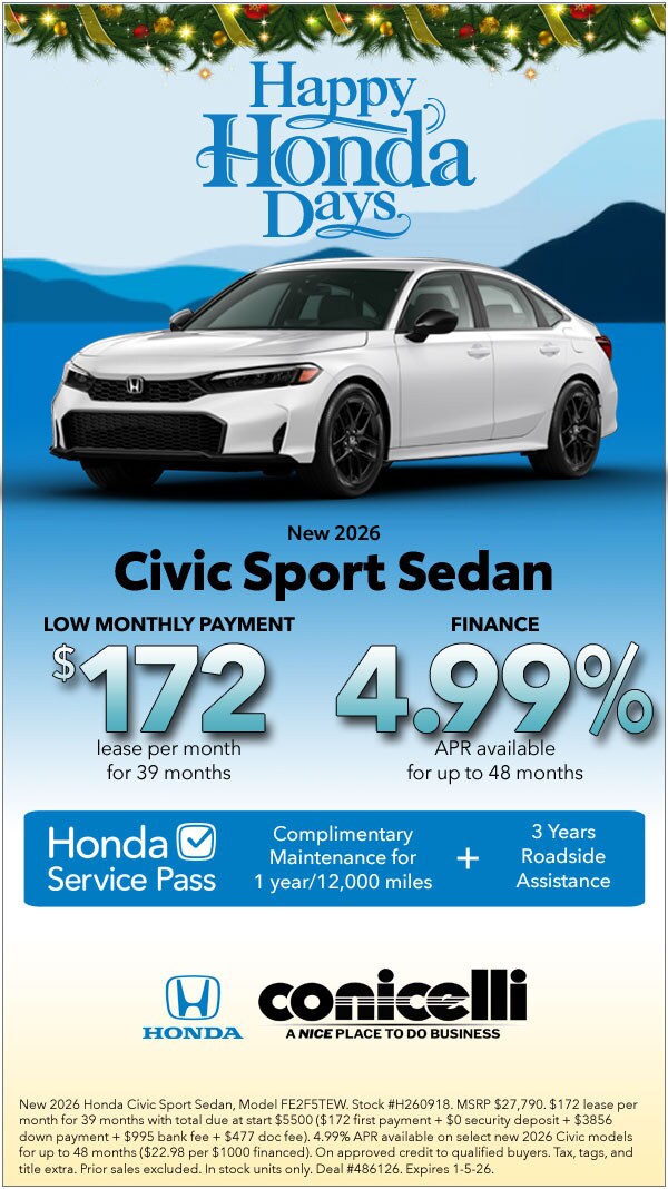 $172/mo. leases a New 2025 Civic Sport Sedan! Claim this Special...