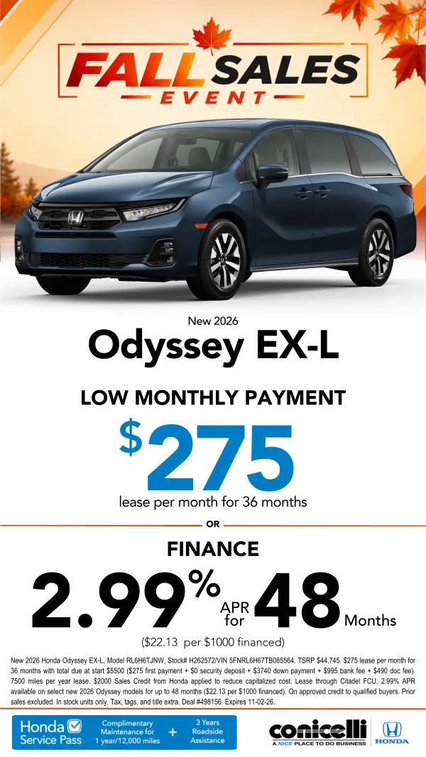 $275/mo. leases a New 2026 Odyssey EX-L! Claim this Special...